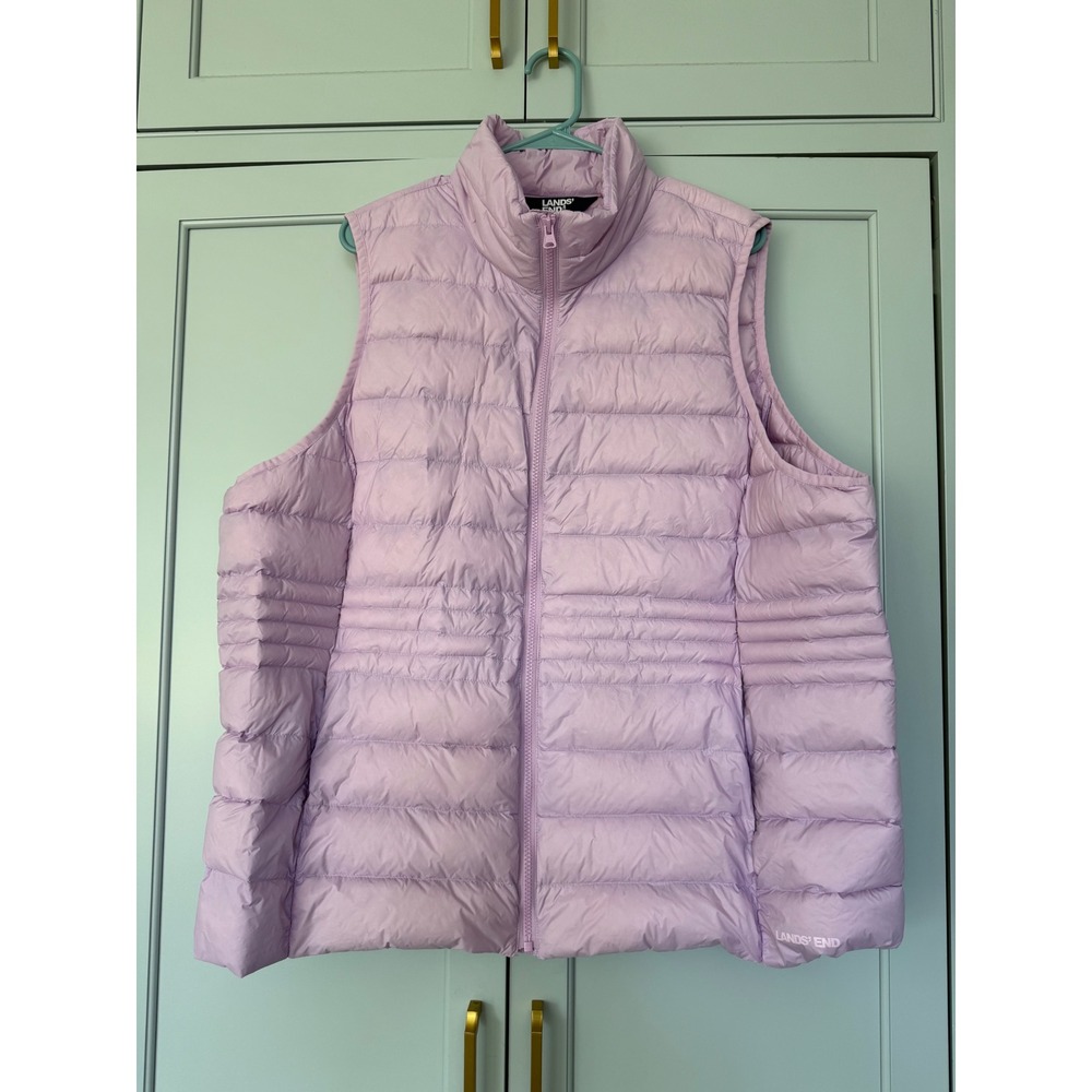 Lands‎ End Womens 2X Lavender Purple Down Puffer Vest Quilted Full Zip RN 62830